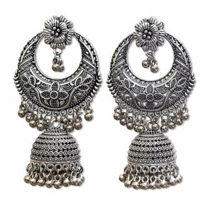 Elegant Big Size Oxidized Traditional Jhumka Earring Stylish Silver and Ethnic Jhumki Earrings for Women and Girls