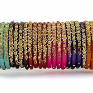 Kavi Fancy Zircon Work Designer Glass Bangles Kada for Women and Girls Set of 24 - Multicolor