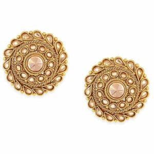 Accessher Gold Plated Traditional Rhinestones Embellished Circular Shape Design Stud Earrings with Push Back Closure for Women and Girls Pack of 1 Pair