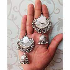 Fashion Style Half Moon Jhumki Earrings -Silver